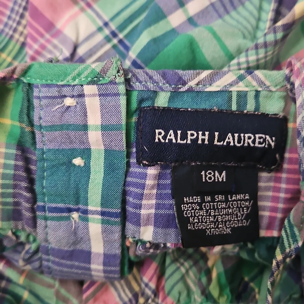Ralph Lauren Plaid Pastel Ruffle Dress Size Girls 18 Months